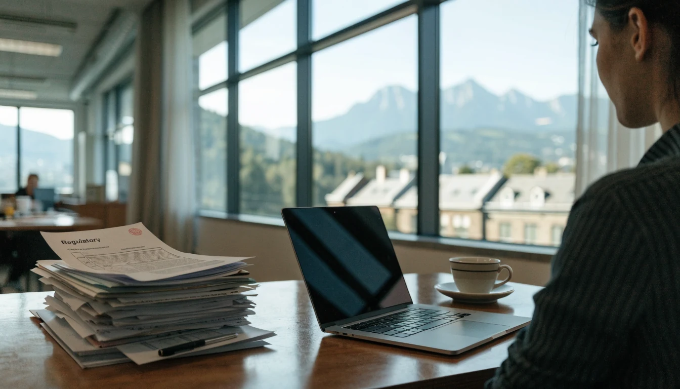 Büro in Wien mit Alpenblick und Dokumenten